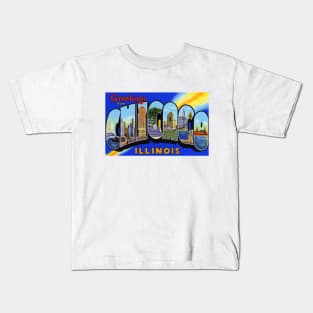 Greetings from Chicago Illinois, Vintage Large Letter Postcard Kids T-Shirt